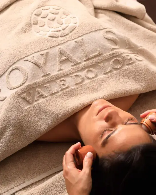 The clean interior architecture, entrance, and luxury wellness facilities of the Royal Spa in Vale do Lobo